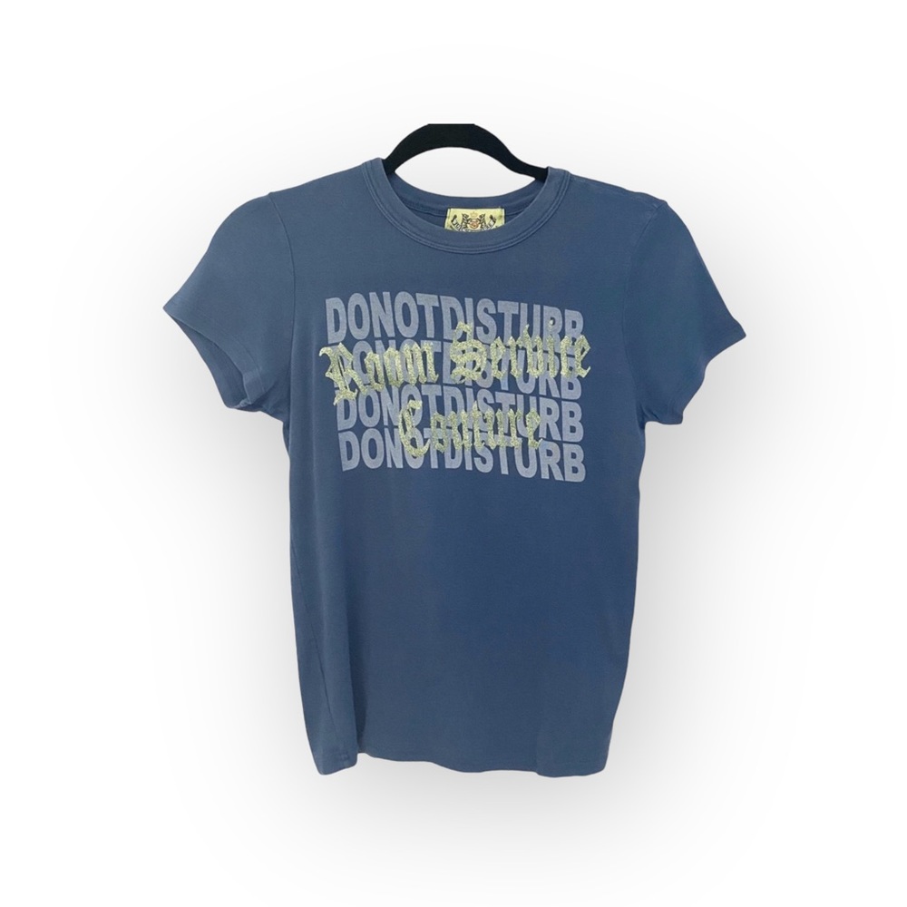90’s: OG Juicy Couture ✌︎︎ Do Not Disturb Graphic Glitter Baby T Shirt ✌︎︎ Navy - Picture 3 of 16